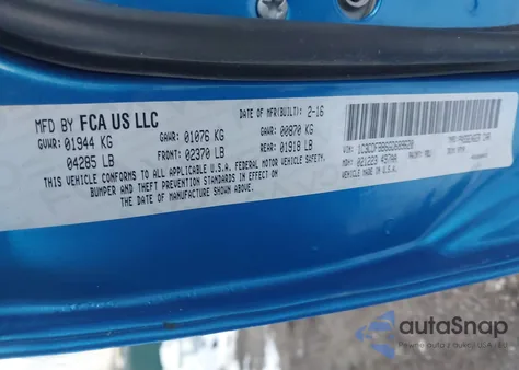 2016 Dodge Dart Sxt из США, поврежденный, VIN 1C3CDFBB6GD689620